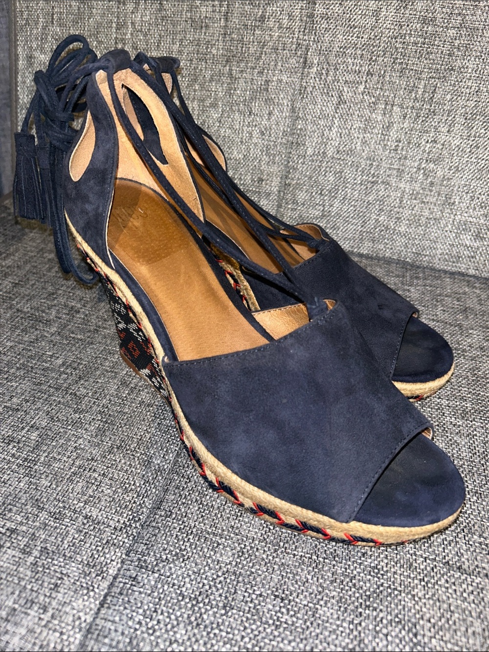 Cabi Navy Suede Lace-Up Wedge Sandals - Women